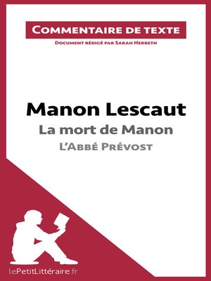 cover image of Manon Lescaut de l'Abbé Prévost--La mort de Manon